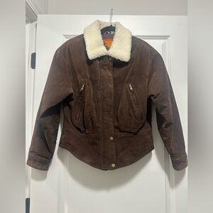 Vintage women OutBrook Brown Shearling Collar corset leather jacket Jacket